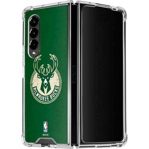 NBA Milwaukee Bucks Green Distressed Galaxy Z Fold4 5G Clear Case