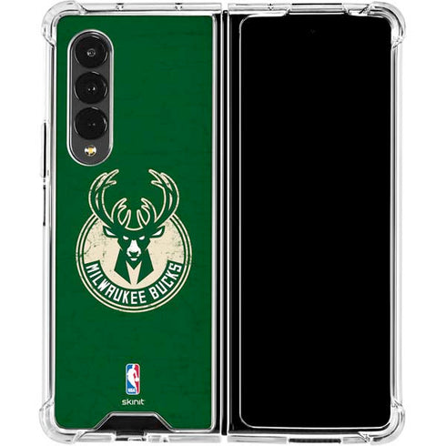 NBA Milwaukee Bucks Green Distressed Galaxy Z Fold4 5G Clear Case