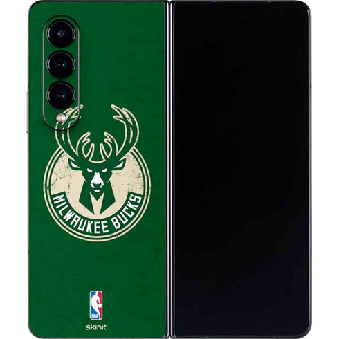 NBA Milwaukee Bucks Green Distressed Galaxy Z Fold4 5G Skin