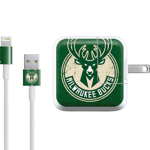 NBA Milwaukee Bucks Green Distressed iPad Charger (10W USB) Skin
