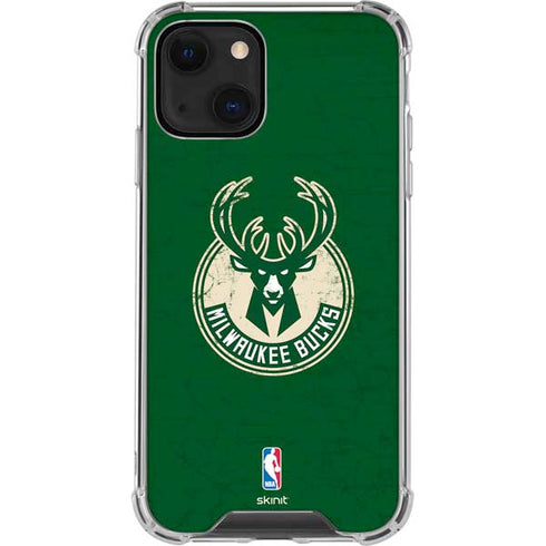 NBA Milwaukee Bucks Green Distressed iPhone 13 Mini Clear Case