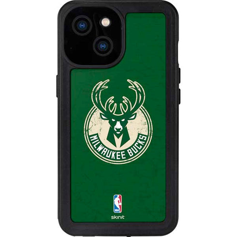 NBA Milwaukee Bucks Green Distressed iPhone 13 Mini Waterproof Case