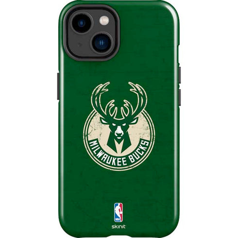 NBA Milwaukee Bucks Green Distressed iPhone 14 Plus Impact Case