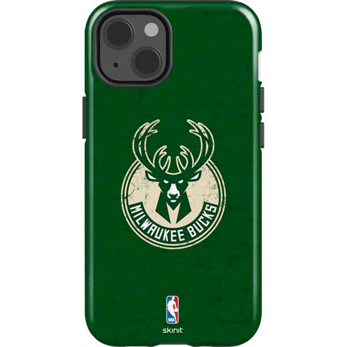 NBA Milwaukee Bucks Green Distressed iPhone 15 Impact Case