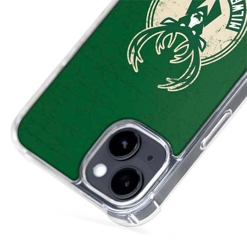 NBA Milwaukee Bucks Green Distressed iPhone 15 Plus MagSafe Case