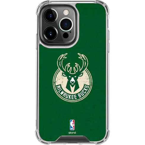 NBA Milwaukee Bucks Green Distressed iPhone 14 Pro Clear Case