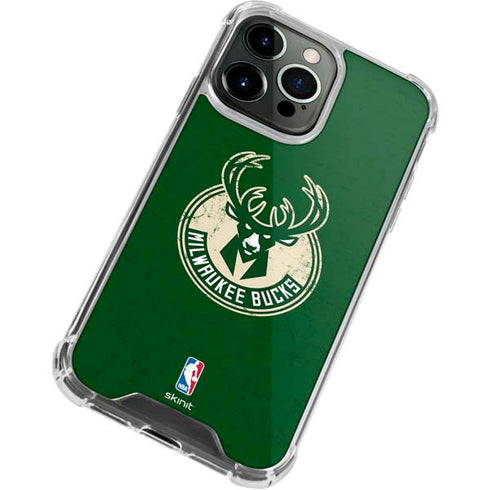 NBA Milwaukee Bucks Green Distressed iPhone 14 Pro Clear Case