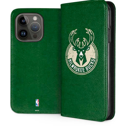 NBA Milwaukee Bucks Green Distressed iPhone 14 Pro Folio Case