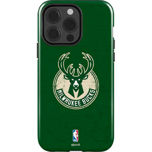 NBA Milwaukee Bucks Green Distressed iPhone 14 Pro Impact Case