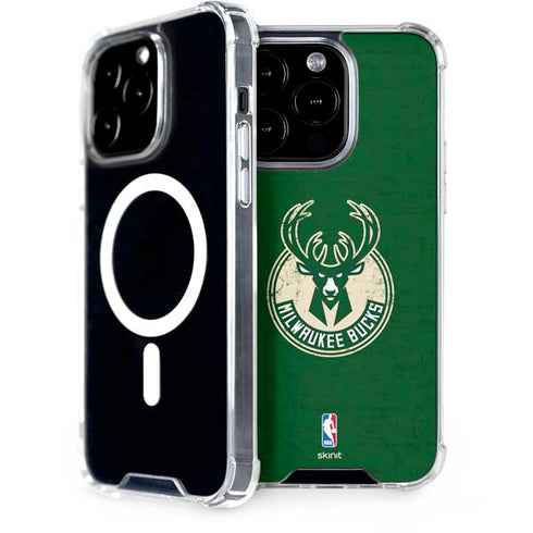 NBA Milwaukee Bucks Green Distressed iPhone 15 Pro MagSafe Case