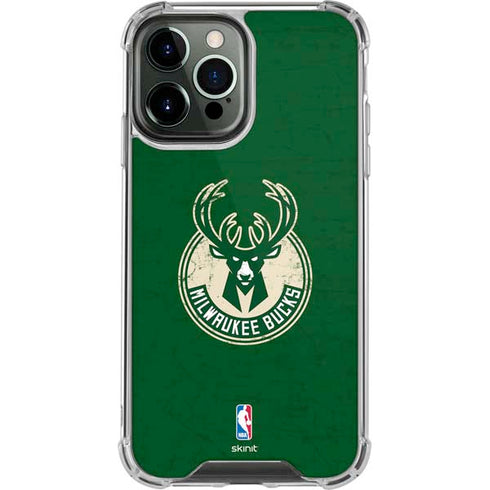NBA Milwaukee Bucks Green Distressed iPhone 14 Pro Max Clear Case
