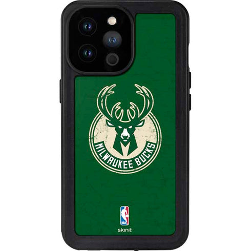 NBA Milwaukee Bucks Green Distressed iPhone 14 Pro Max Waterproof Case