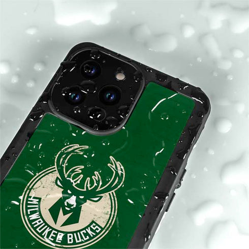 NBA Milwaukee Bucks Green Distressed iPhone 14 Pro Max Waterproof Case