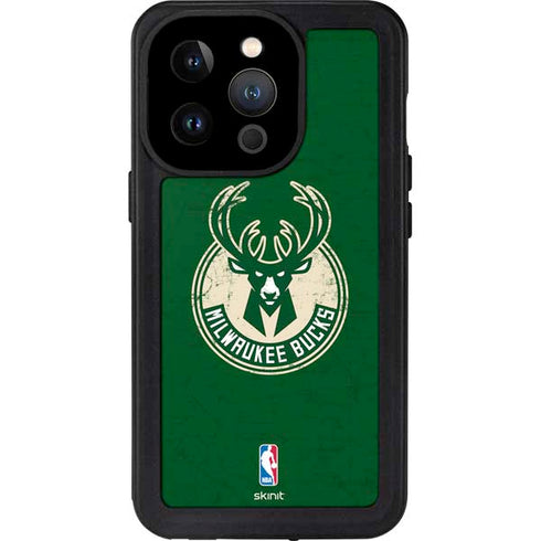 NBA Milwaukee Bucks Green Distressed iPhone 14 Pro Waterproof Case