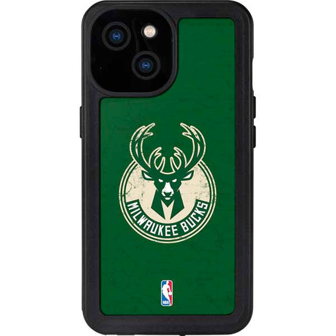 NBA Milwaukee Bucks Green Distressed iPhone 15 Waterproof Case