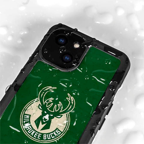 NBA Milwaukee Bucks Green Distressed iPhone 15 Waterproof Case