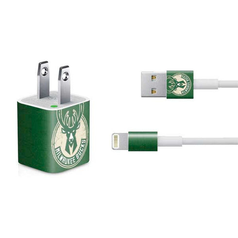 NBA Milwaukee Bucks Green Distressed iPhone Charger (5W USB) Skin
