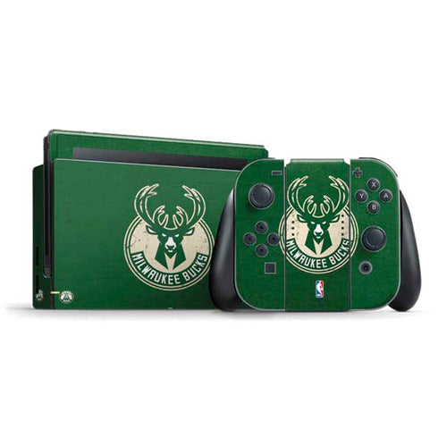 NBA Milwaukee Bucks Green Distressed Nintendo Switch Bundle Skin