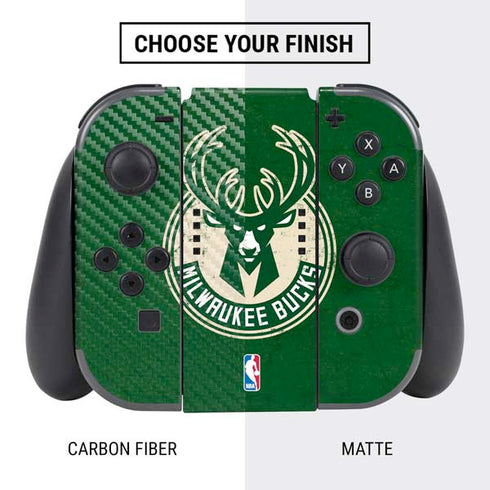 NBA Milwaukee Bucks Green Distressed Nintendo Switch Bundle Skin