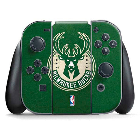 NBA Milwaukee Bucks Green Distressed Nintendo Switch (2017-2021) Joy-Con Controller Skin
