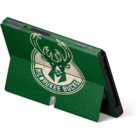 NBA Milwaukee Bucks Green Distressed Nintendo Switch OLED (2021) Skin