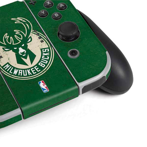 NBA Milwaukee Bucks Green Distressed Nintendo Switch OLED (2021) Skin