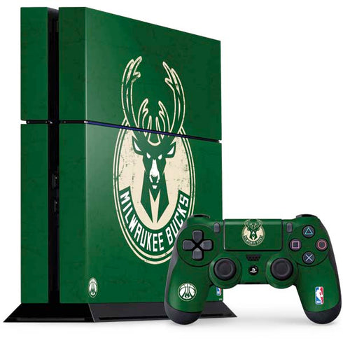 NBA Milwaukee Bucks Green Distressed PS4 Console and Controller Bundle Skin