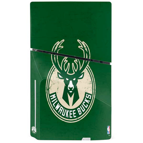 NBA Milwaukee Bucks Green Distressed PS5 Slim Disk Console Skin