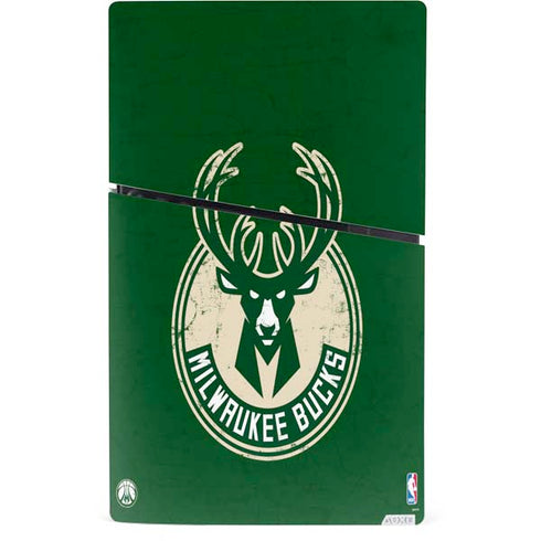 NBA Milwaukee Bucks Green Distressed PS5 Slim Digital Edition Console Skin