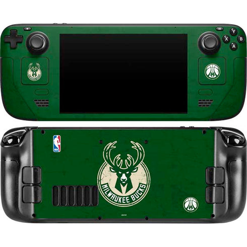 NBA Milwaukee Bucks Green Distressed Steam Deck Handheld Gaming Computer Skin