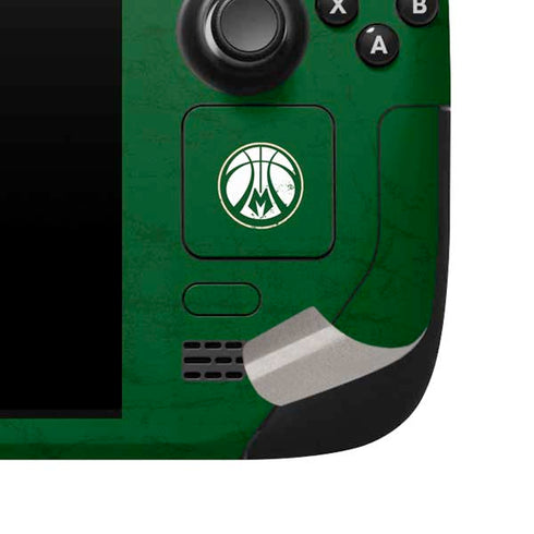 NBA Milwaukee Bucks Green Distressed Steam Deck Handheld Gaming Computer Skin