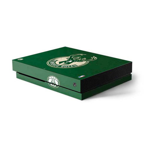 NBA Milwaukee Bucks Green Distressed Xbox One X Console Skin
