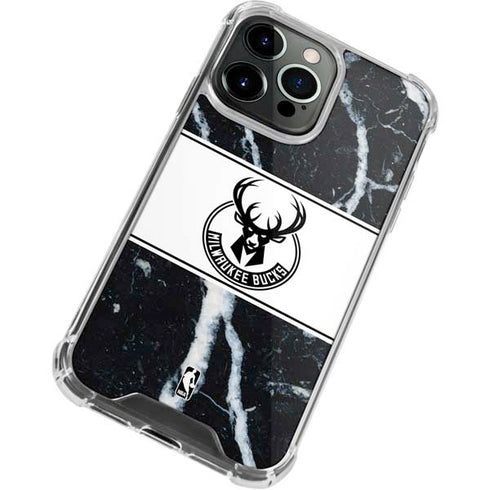 NBA Milwaukee Bucks Marble iPhone 14 Pro Clear Case