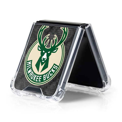 NBA Milwaukee Bucks Rusted Dark Galaxy Z Flip5 5G Clear Case