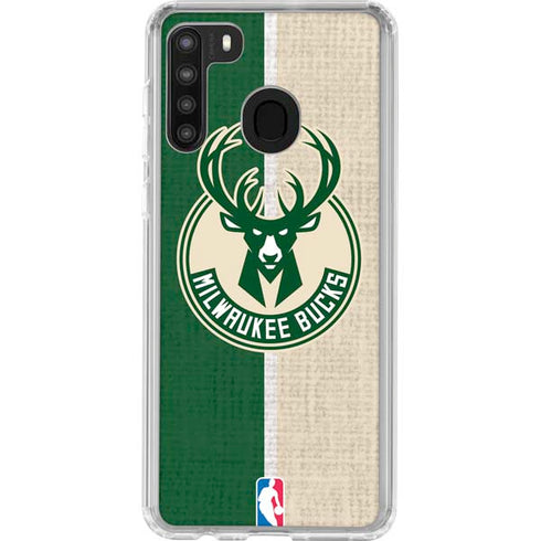 NBA Milwaukee Bucks Split Canvas Galaxy A21 Clear Case