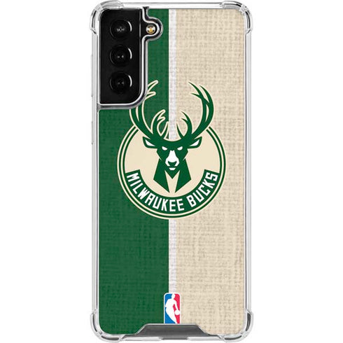 NBA Milwaukee Bucks Split Canvas Galaxy S21 FE Clear Case