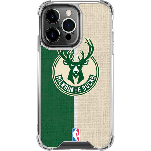 NBA Milwaukee Bucks Split Canvas iPhone 14 Pro Clear Case