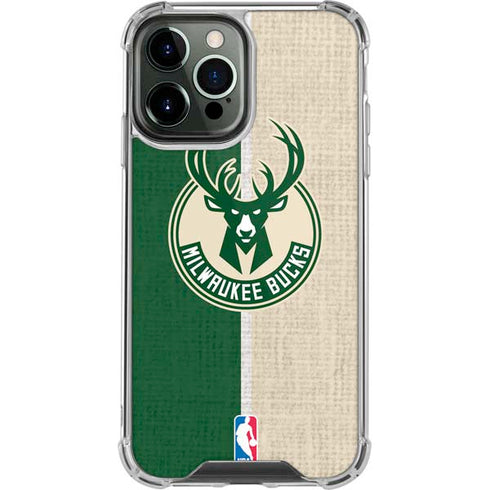 NBA Milwaukee Bucks Split Canvas iPhone 14 Pro Max Clear Case