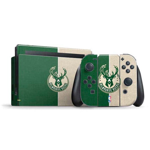 NBA Milwaukee Bucks Split Canvas Nintendo Switch Bundle Skin