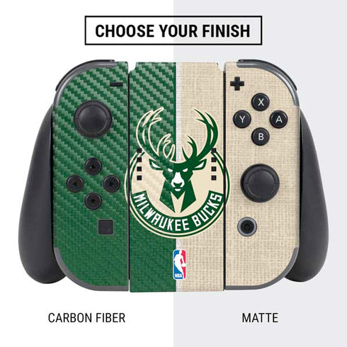 NBA Milwaukee Bucks Split Canvas Nintendo Switch Bundle Skin