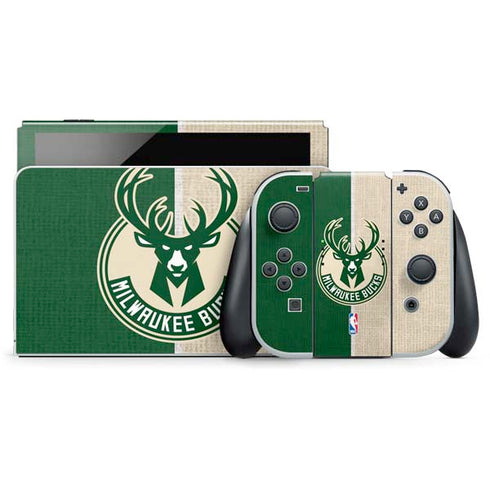 NBA Milwaukee Bucks Split Canvas Nintendo Switch OLED (2021) Skin
