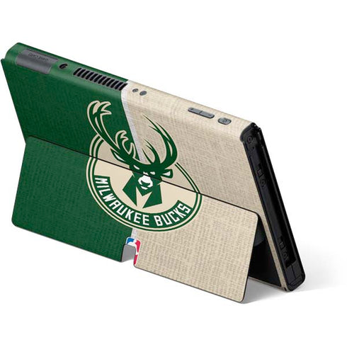 NBA Milwaukee Bucks Split Canvas Nintendo Switch OLED (2021) Skin
