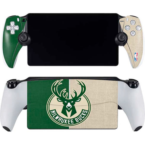 NBA Milwaukee Bucks Split Canvas PlayStation Portal Remote Player Skin