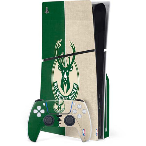NBA Milwaukee Bucks Split Canvas PS5 Slim Disk Bundle Skin