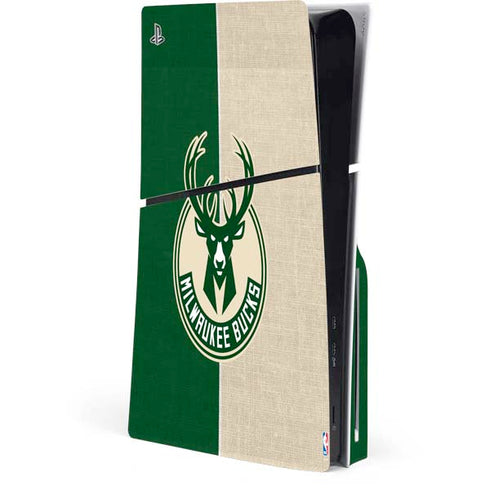 NBA Milwaukee Bucks Split Canvas PS5 Slim Disk Console Skin
