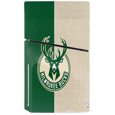 NBA Milwaukee Bucks Split Canvas PS5 Slim Disk Console Skin