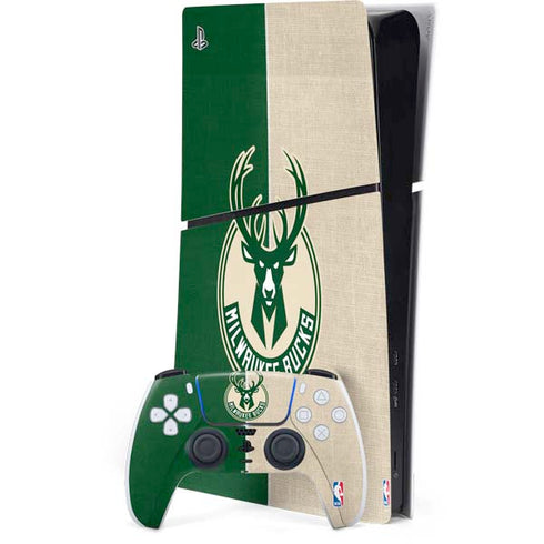 NBA Milwaukee Bucks Split Canvas PS5 Slim Digital Edition Console Skin