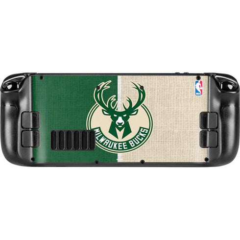 NBA Milwaukee Bucks Split Canvas Steam Deck Handheld Gaming Computer Skin