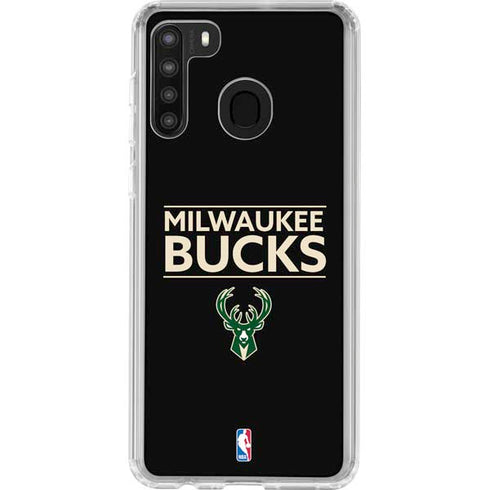 NBA Milwaukee Bucks Standard - Black Galaxy A21 Clear Case
