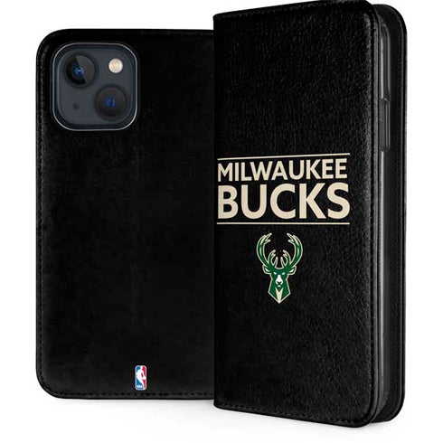 NBA Milwaukee Bucks Standard - Black iPhone 15 Plus Folio Case